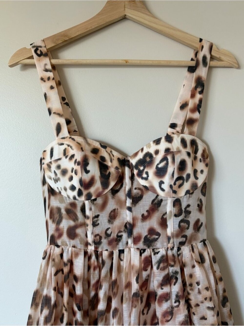 NEW CARA CARA Pheobe Midi Dress Bustier Cheetah Blush Brown Tan Cream US 6 UK 10 - Picture 8 of 16